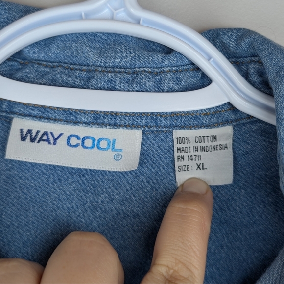 Vintage Womens XL (Medium) Blue Denim Button Down Top WayCool - Picture 2 of 6